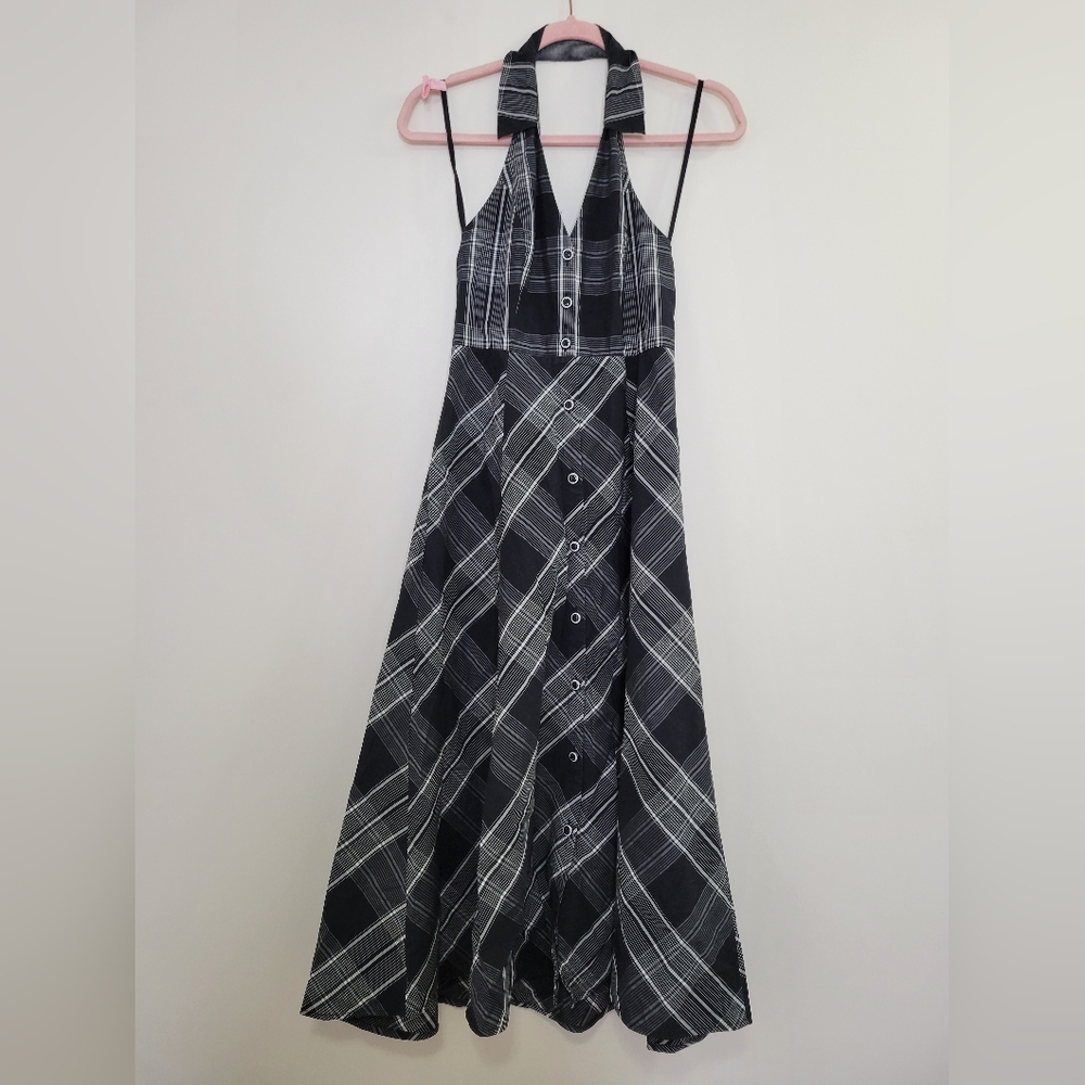 Anthro Maeve Adair plaid halter dress black 0P - Picture 2 of 4